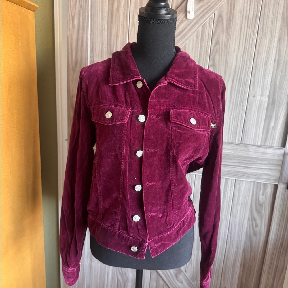 Blue Asphalt Velvety Burgundy Corduroy Jacket - (Size Medium)